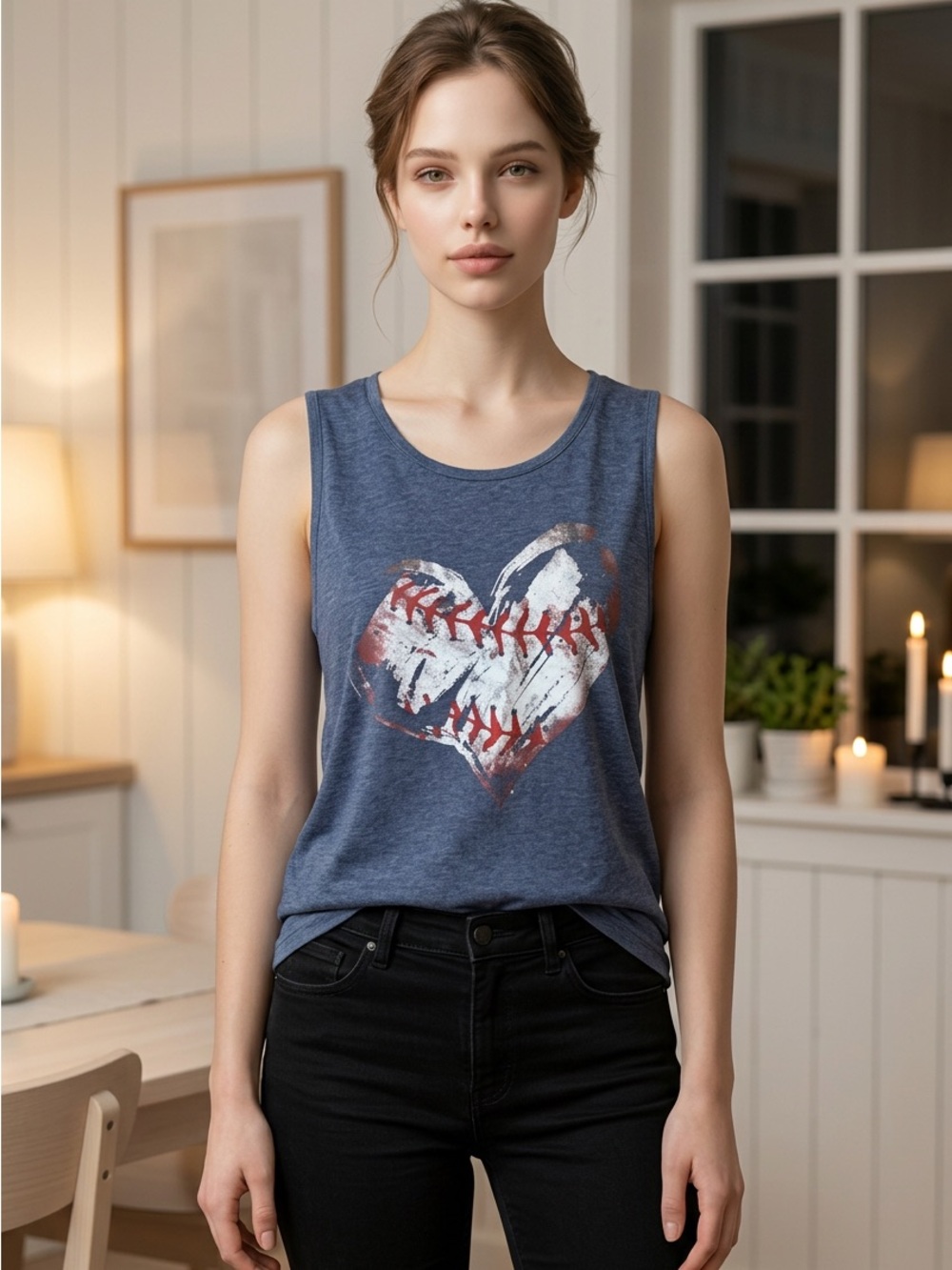 Amazon Blue Muscle Tee with Baseball Heart Design